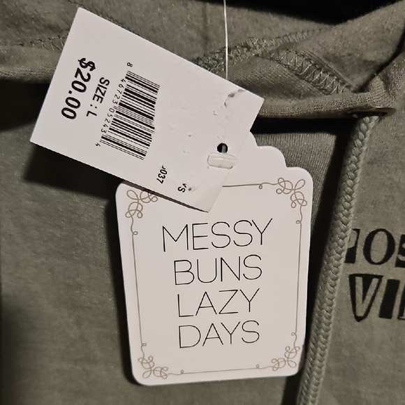 Messy Buns Lazy Days Olive Green Positive Vibes Women's Hoodie size Large - Picture 3 of 11